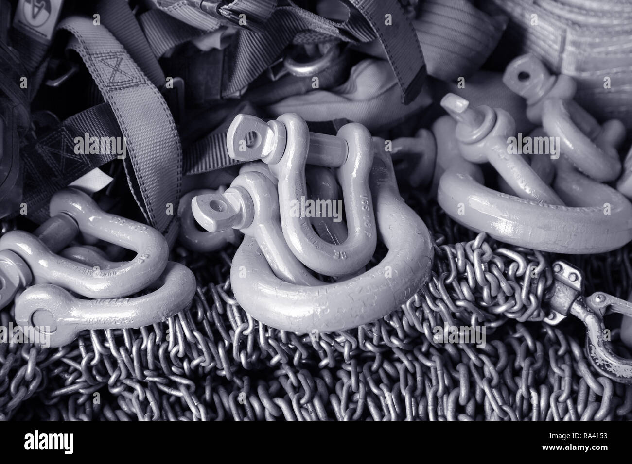 Industrial chains and hook.endless sling.strap cable Stock Photo Alamy