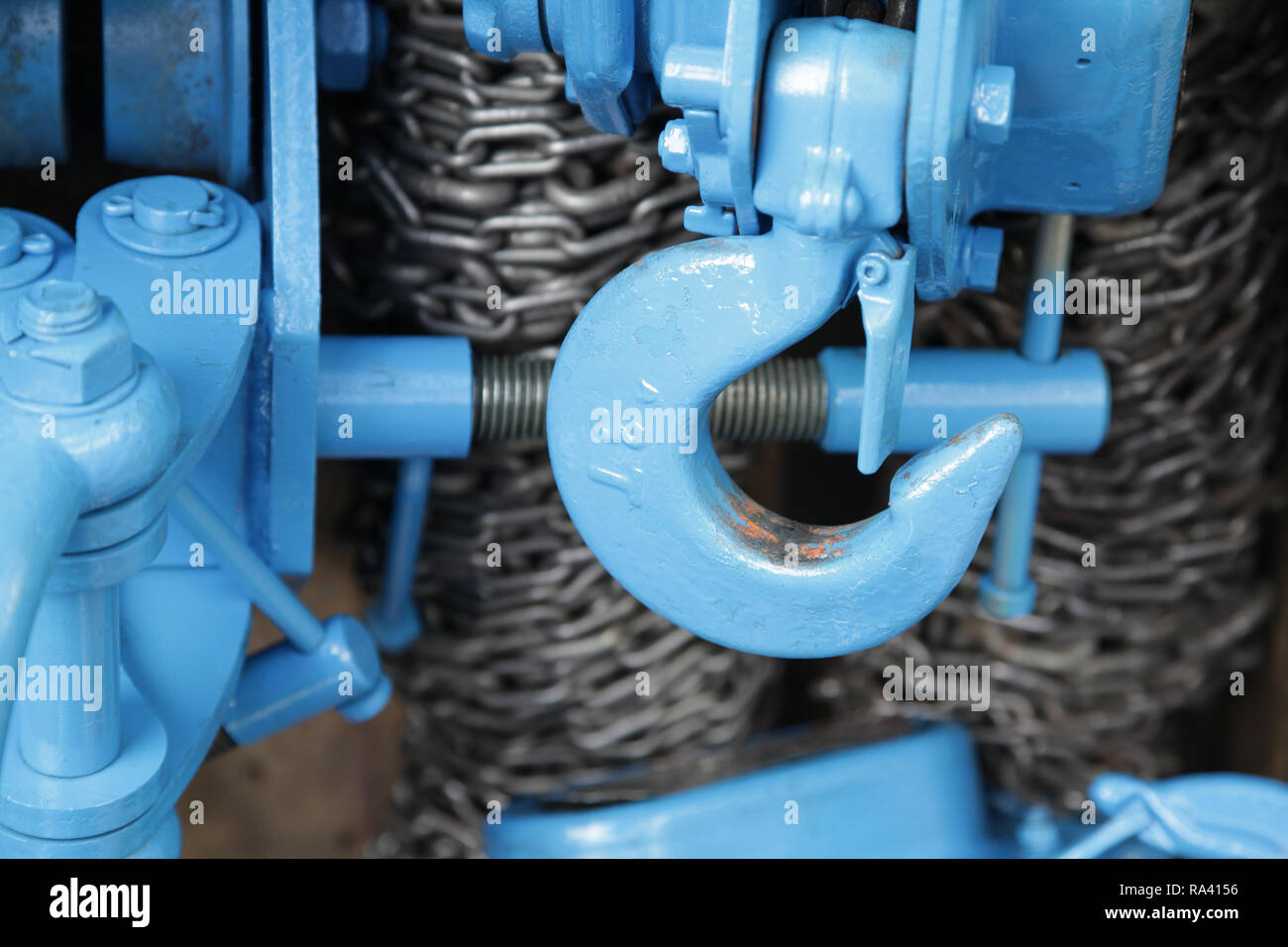 Industrial chains and hook.endless sling.strap cable Stock Photo Alamy