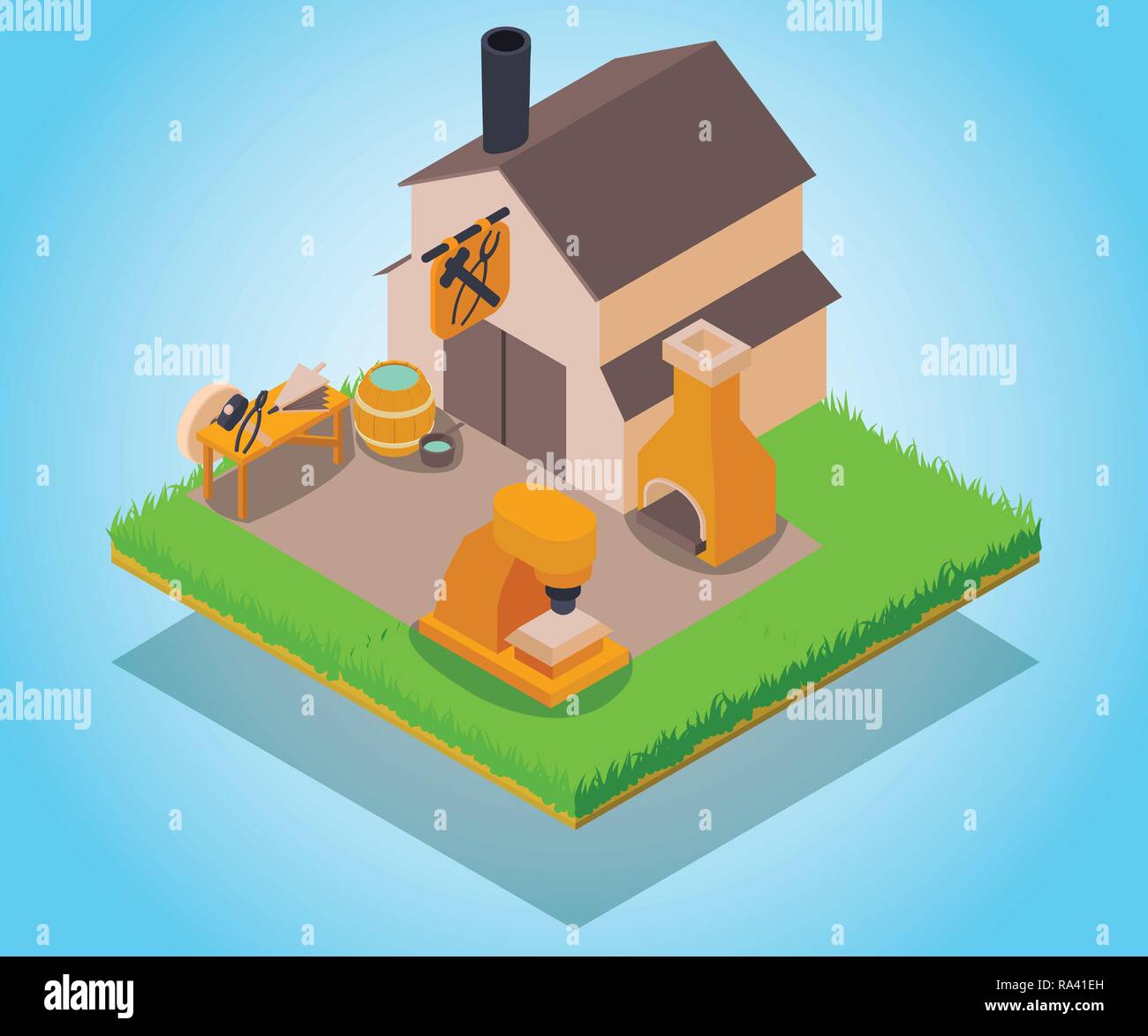Smithy concept banner, isometric style Stock Vector
