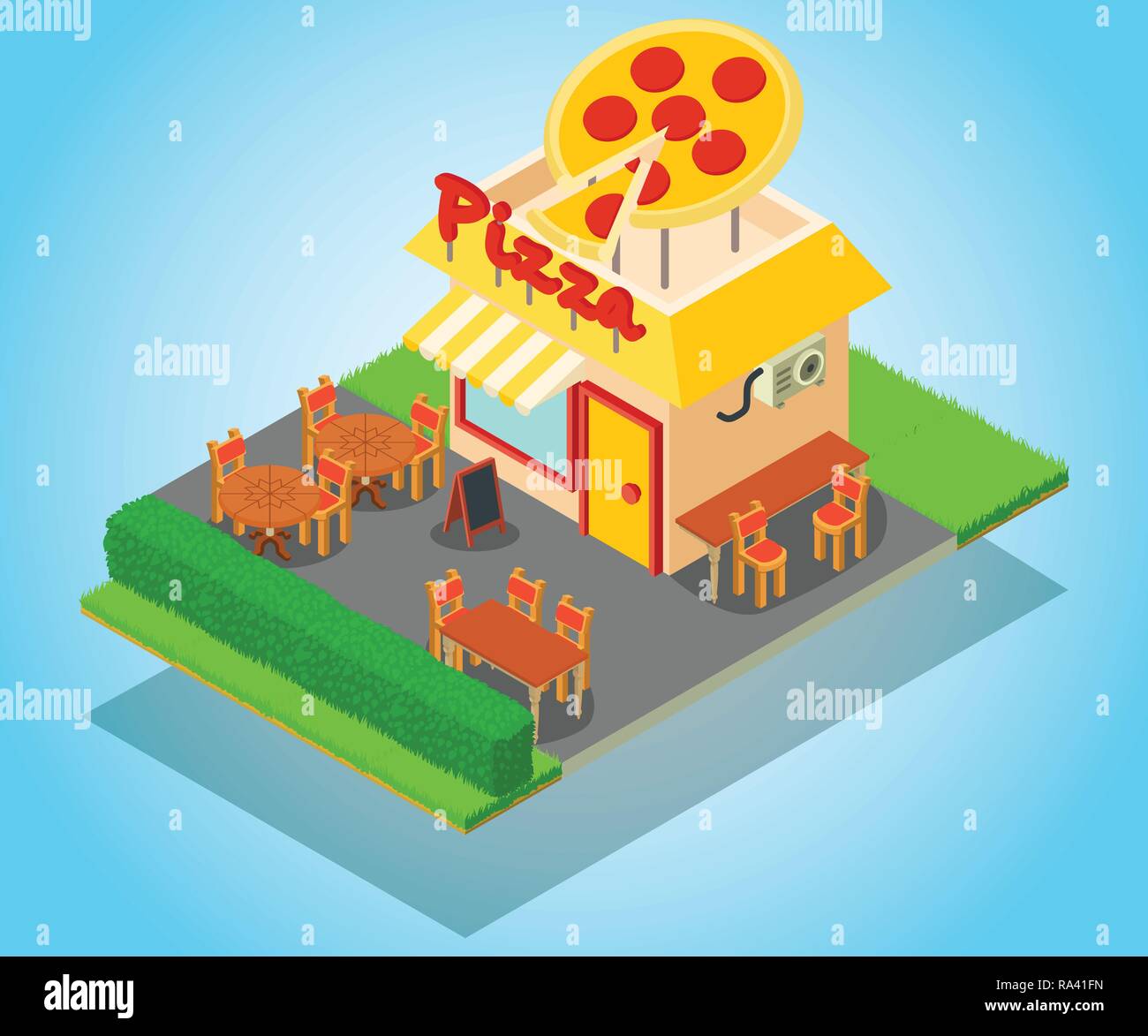 Pizza place concept banner, isometric style Stock Vector