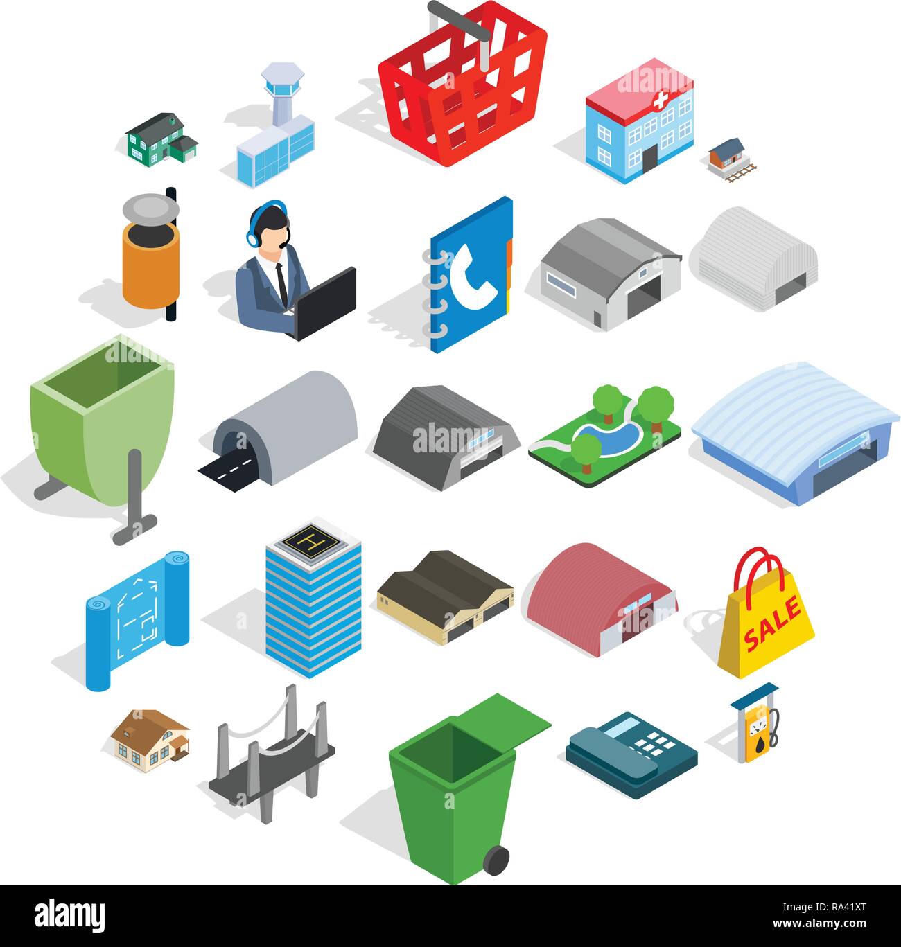 Hangar icons set, isometric style Stock Vector