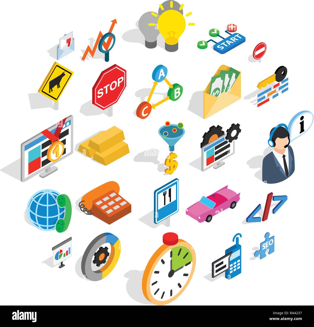 Convenient icons set, isometric style Stock Vector