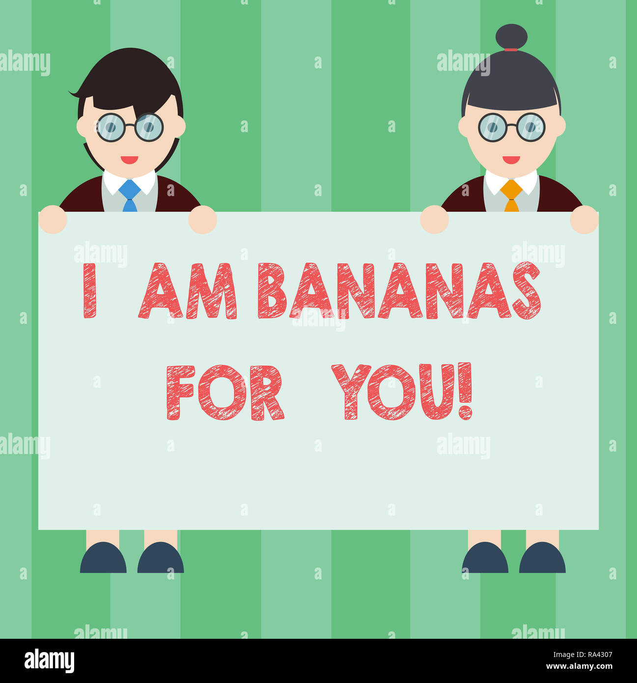 Handwriting Text Writing I Am Bananas For You Concept Meaning To Be Crazy For Someone In Loved Happy Emotion Male And Female In Uniform Standing Hold Stock Photo Alamy