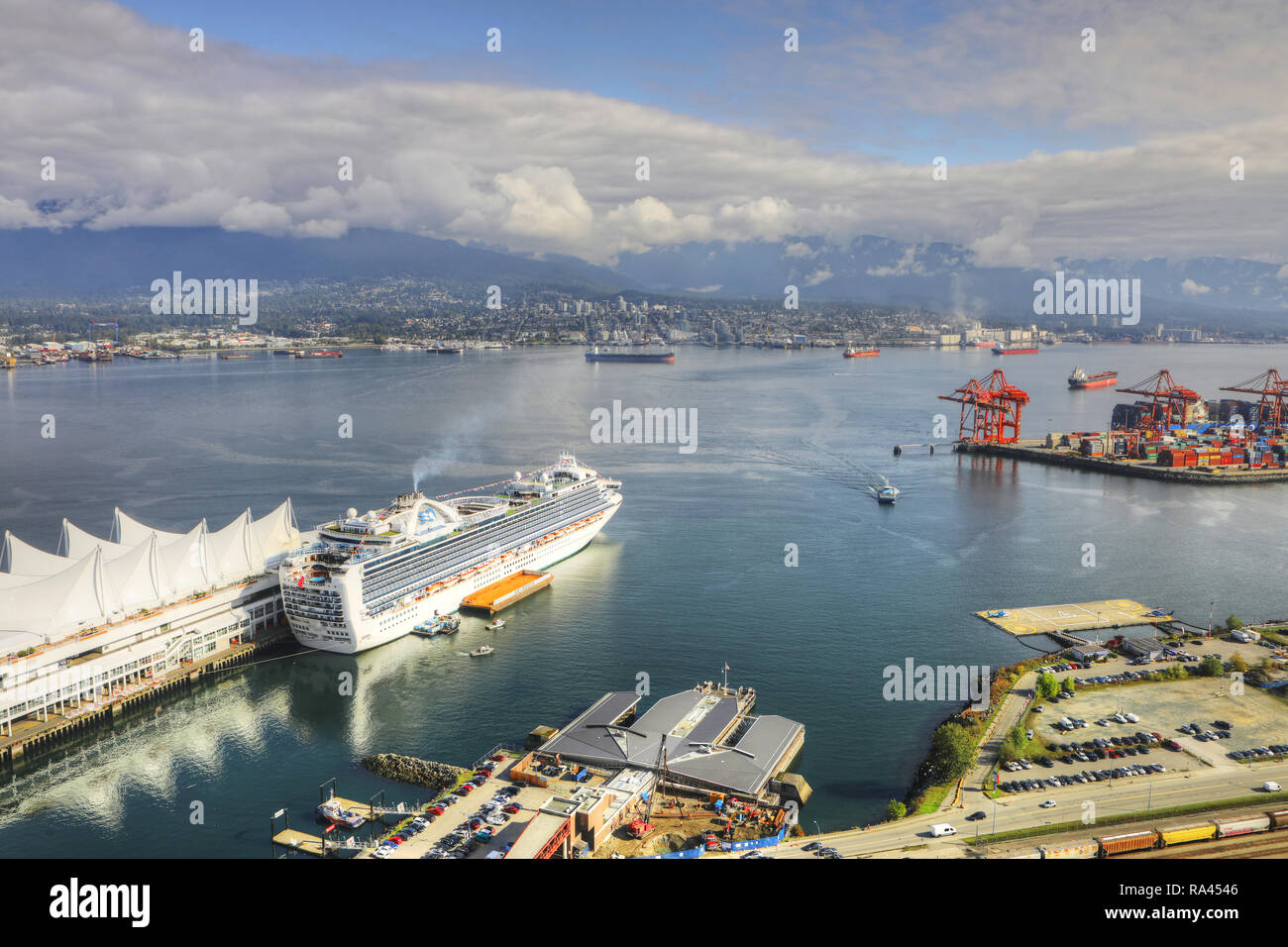 An aerial of Canada Place in Vancouver, Canada Stock Photo