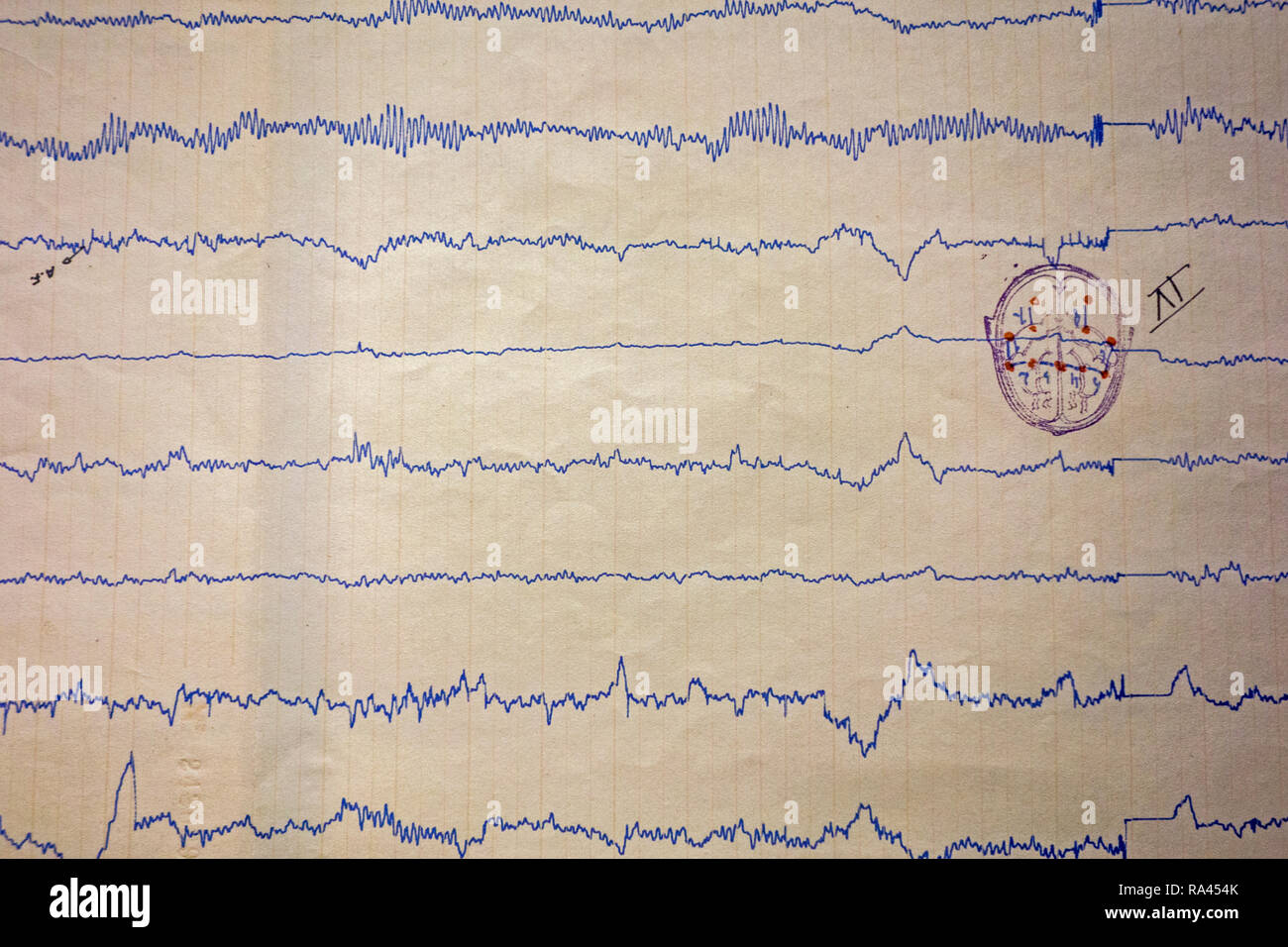 Readout from 20th century polygraph / lie detector showing physiological responses from interrogated suspect Stock Photo