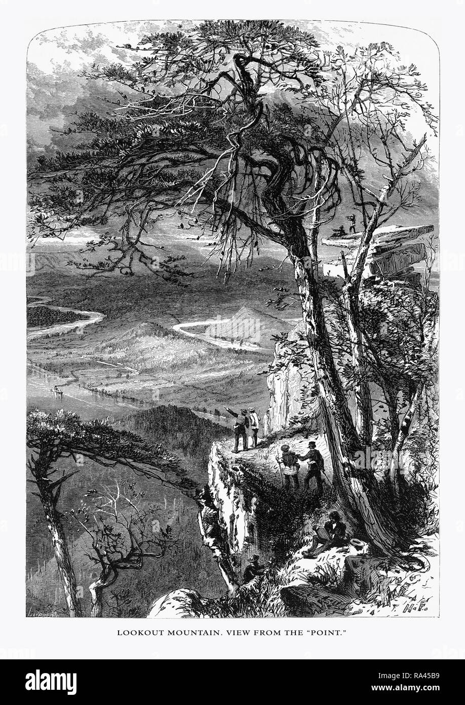 Lookout Mountain, View from the “Point,” Tennessee, United States, American Victorian Engraving, 1872 Stock Photo