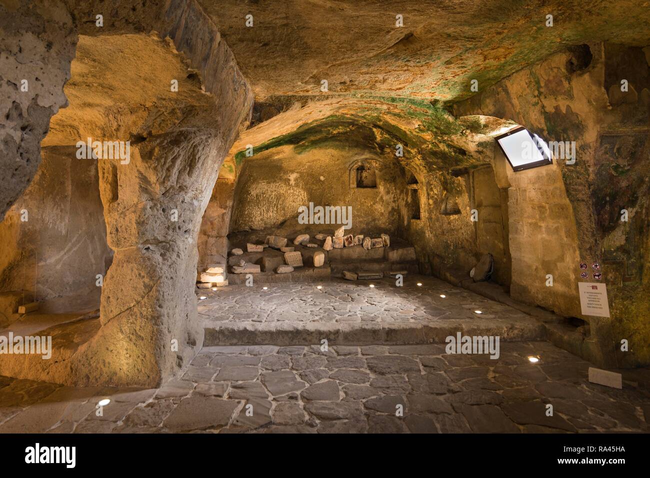 In the cave church Santa Barbara, Matera, Basilicata, Italy Stock Photo