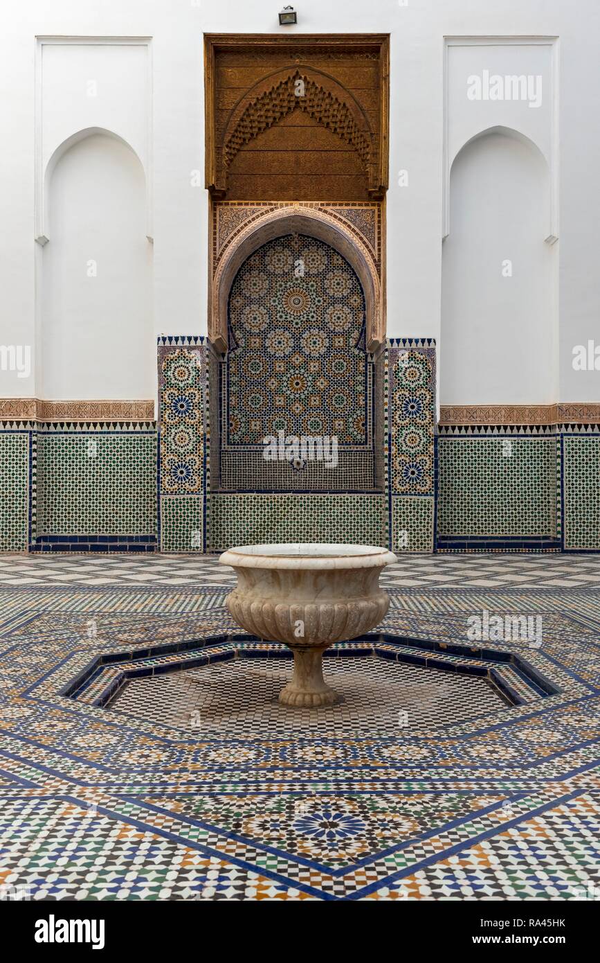 Tiled fountain at Dar Si Said Museum, Marrakesh, Morocco Stock Photo
