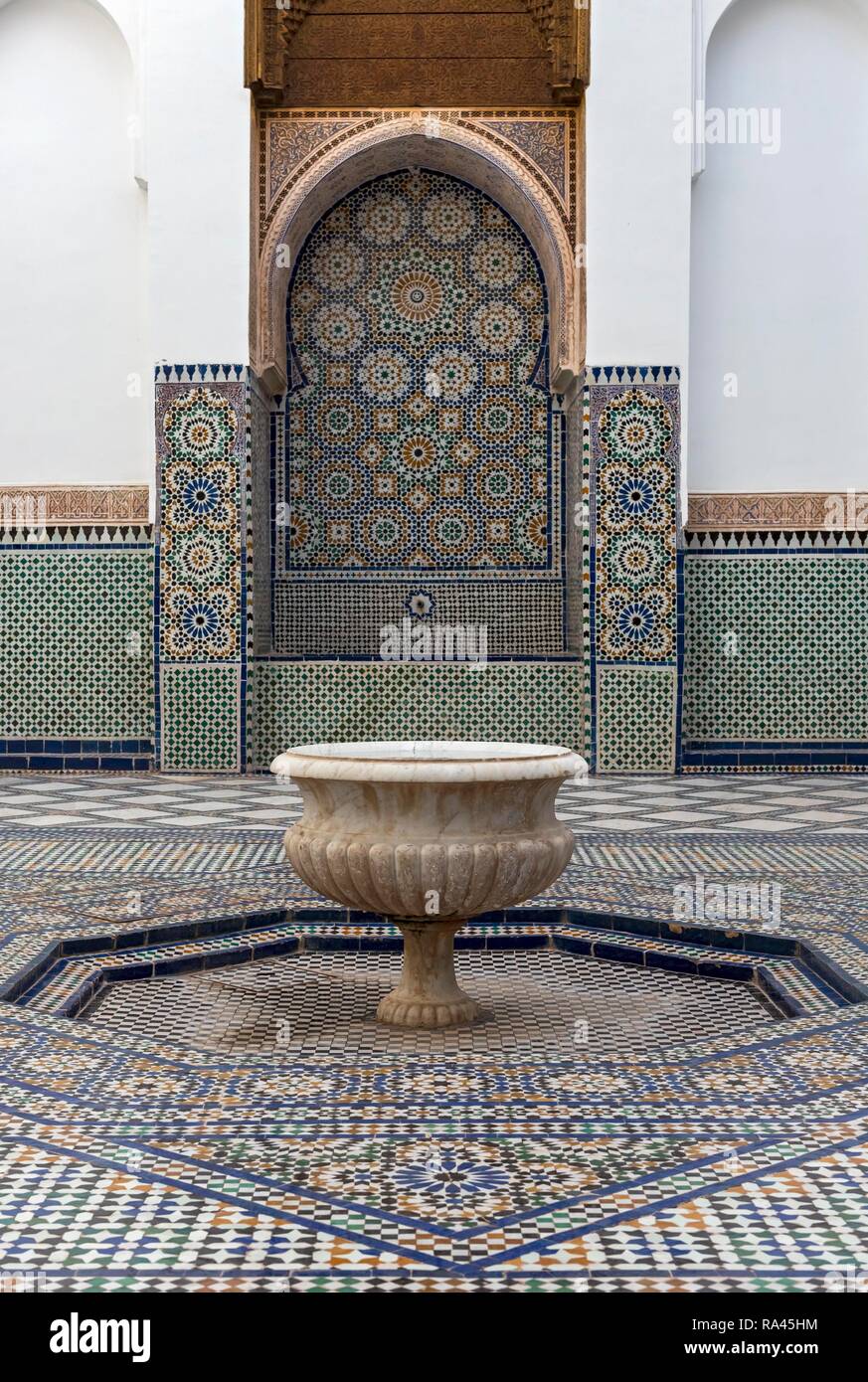 Tiled fountain at Dar Si Said Museum, Marrakesh, Morocco Stock Photo