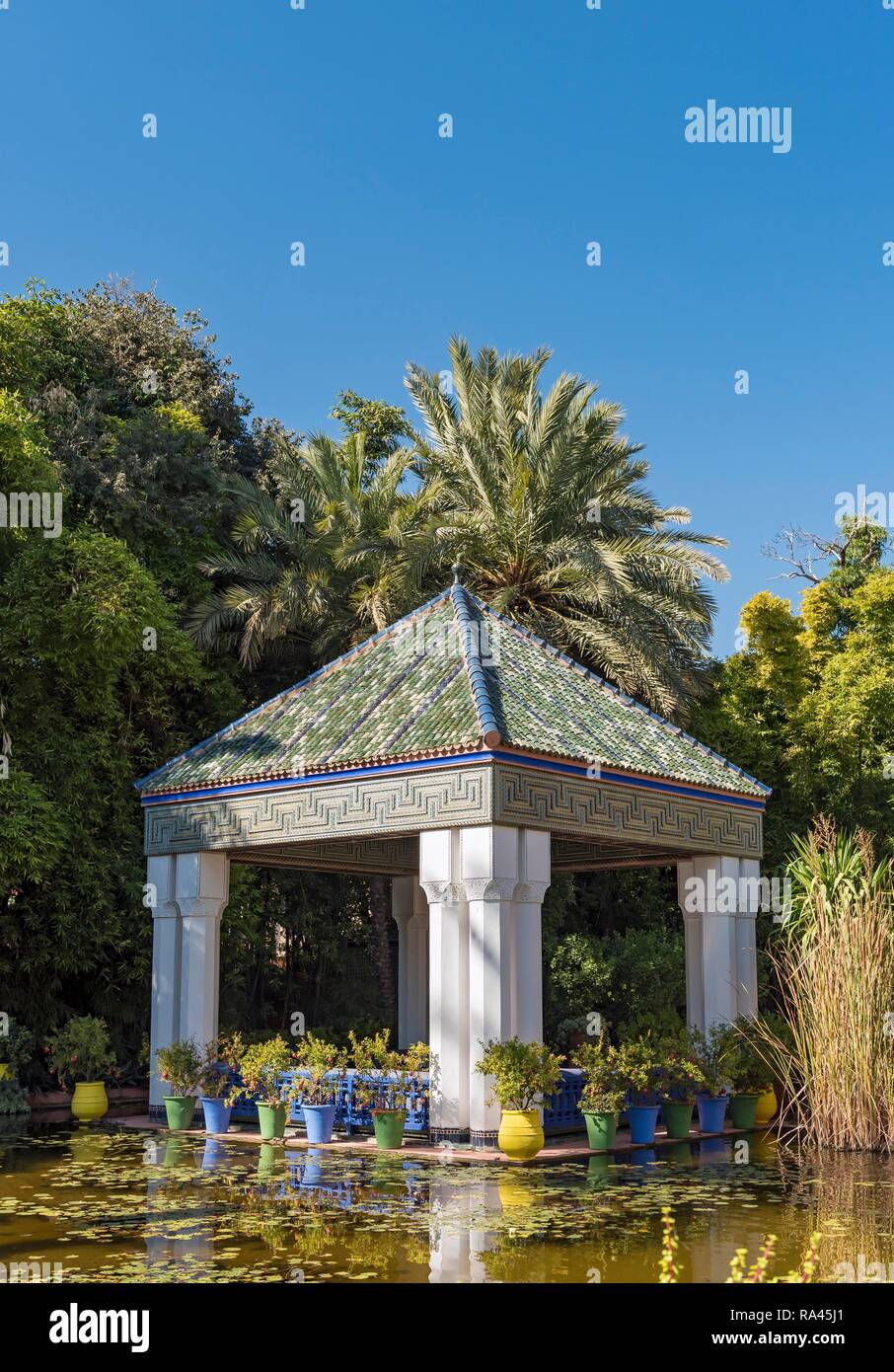 Pavilion at Jardin Majorelle Botanical Garden, Marrakech, Morocco Stock Photo