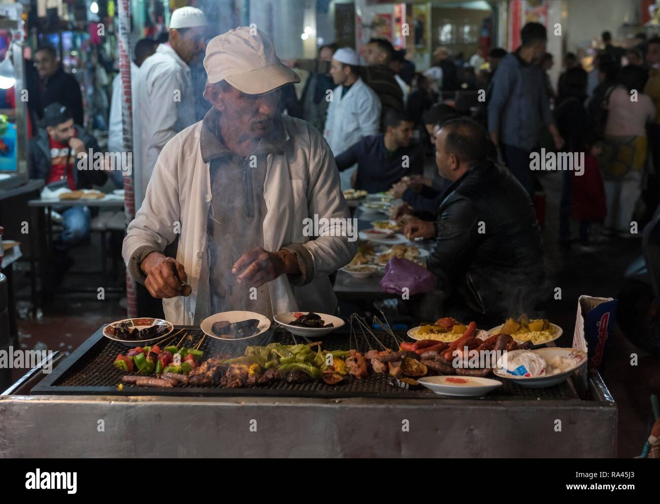 Food stall at Jemaa el-Fnaa square, Marrakech, Morocco Stock Photo