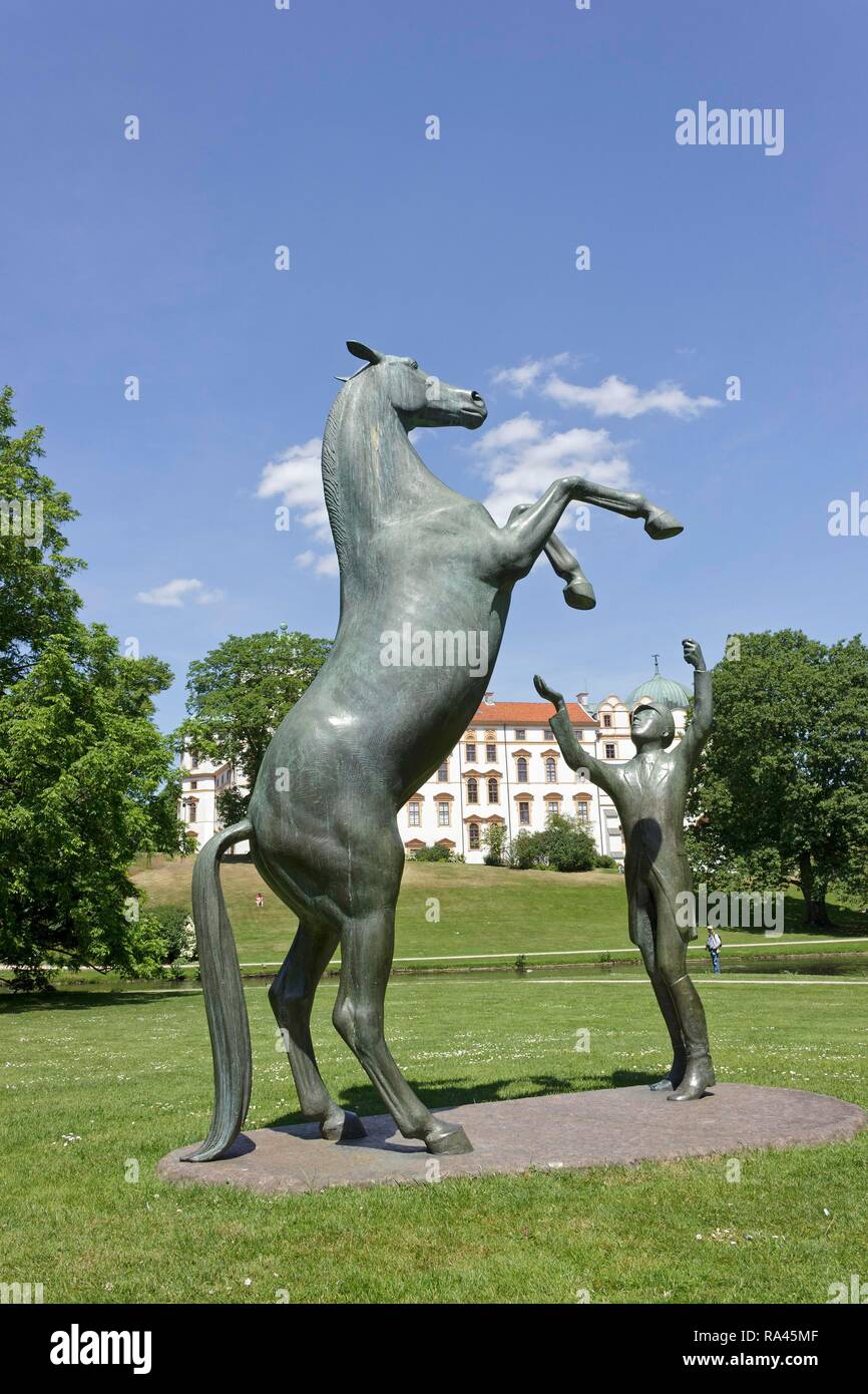 Stud Wohlklang, stallion sculpture in palace gardens, Celle Castle, Celle, Lower Saxony, Germany Stock Photo
