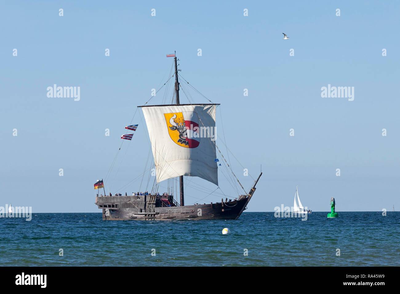 Sailboat, cog, Hanse Sail, Rostock, Mecklenburg-Western Pomerania, Germany Stock Photo