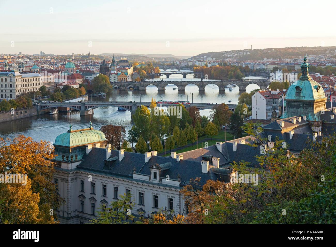Iew from the Letna hill on Moldova and bridges, Prague, Czech Republic Stock Photo