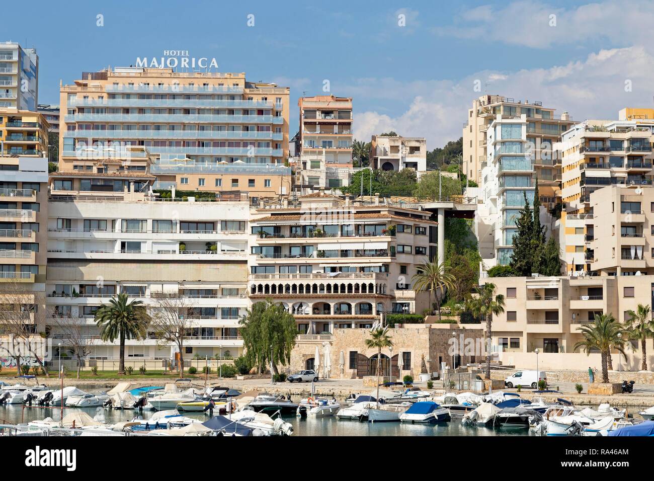 Apartment houses at marina, Palma de Majorca, Majorca, Spain Stock Photo