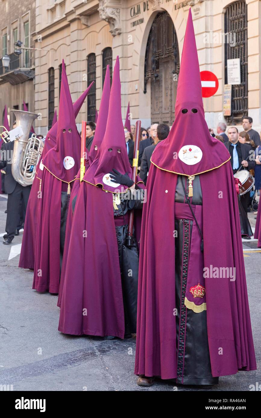 Penitents, Nazarenos at a Good Friday procession, Palma de Majorca, Spain Stock Photo