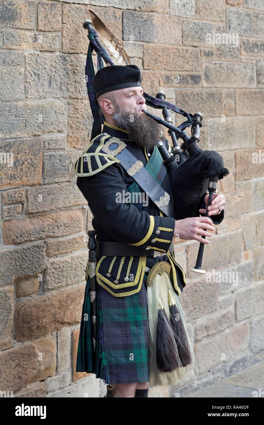 Bagpipe player, Castle Hill, Edinburgh, Scotland, Great Britain Stock Photo