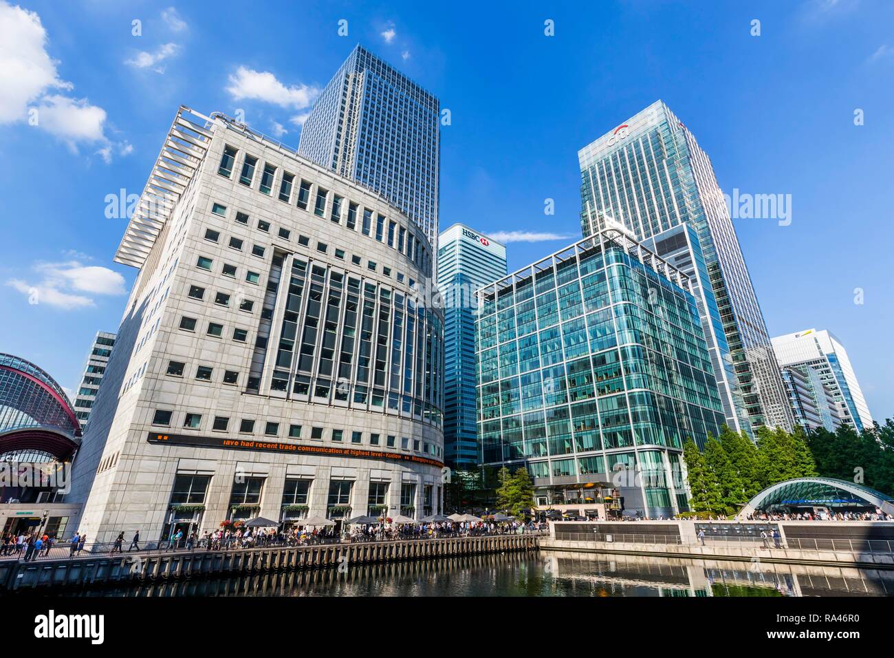 Thomson Reuters News Agency Headquarters, Canary Wharf Tower, Citi Bank Headquarters Citigroup Centre and HSBC Bank Headquarters Stock Photo