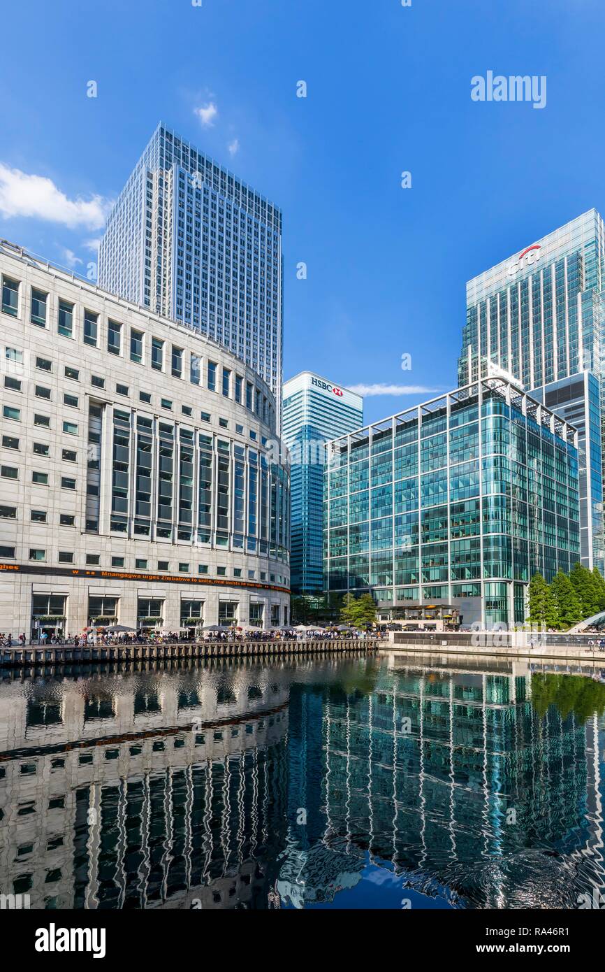 Thomson Reuters News Agency Headquarters, Canary Wharf Tower, Citi Bank Headquarters Citigroup Centre and HSBC Bank Headquarters Stock Photo