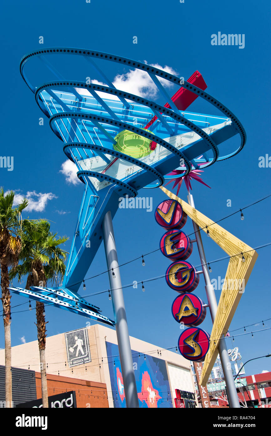 A vintage martini glass neon sign in The Fremont East Entertainment