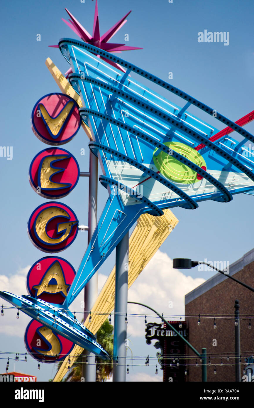 A vintage martini glass neon sign in The Fremont East Entertainment