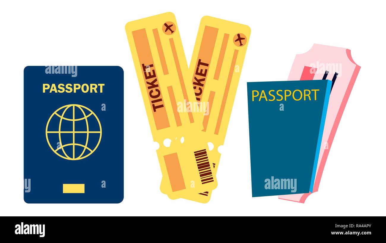Passport And Airplane Tickets Vector. Summer Travel Vacation Concept. Isolated Flat Cartoon Illustration Stock Vector