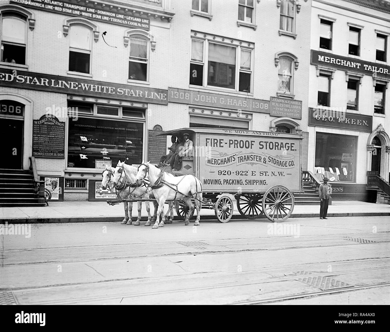 Merchants Transfer and Storage Company Moving Company Horse Drawn Wagon ca. early 1900s Stock Photo