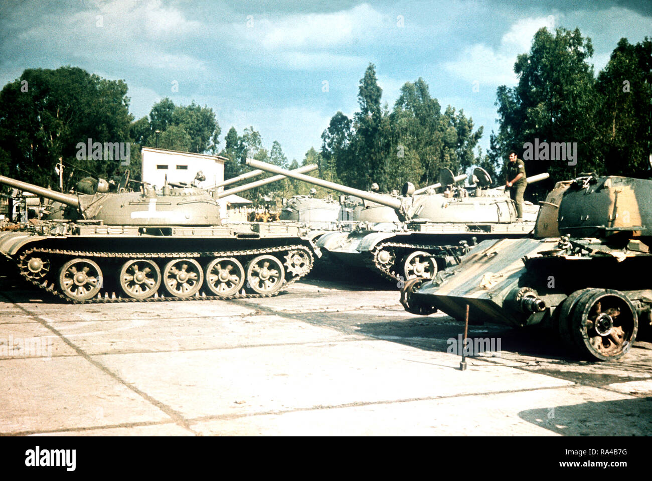 1974 - Soviet-made T-54 and T-55 main battle tanks. Stock Photo