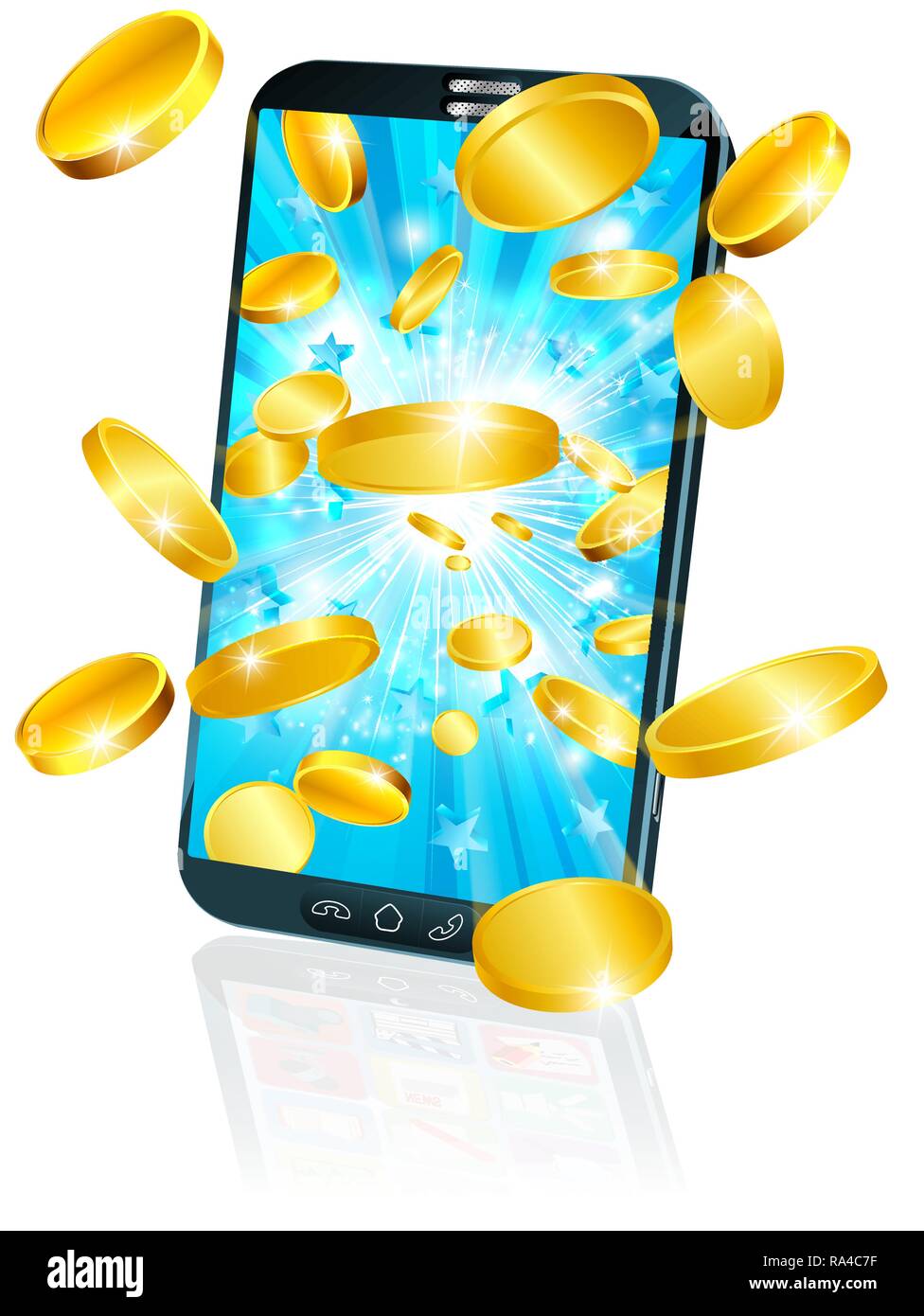 Mobile Cell Phone Flying Coin Money Concept Stock Vector