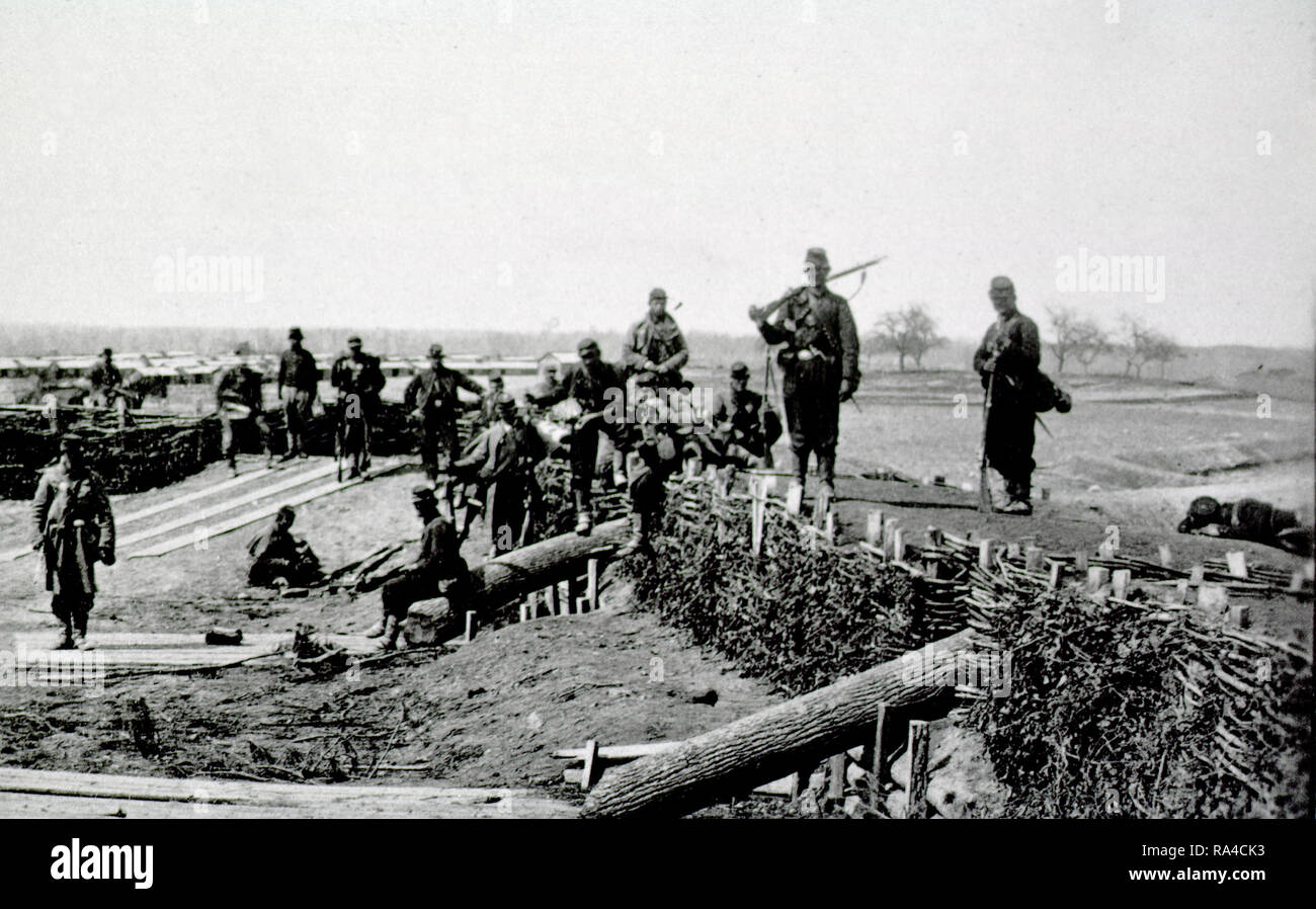 Soldiers positioned at the fortifications in Centreville, Virginia. ca. 1862 Stock Photo
