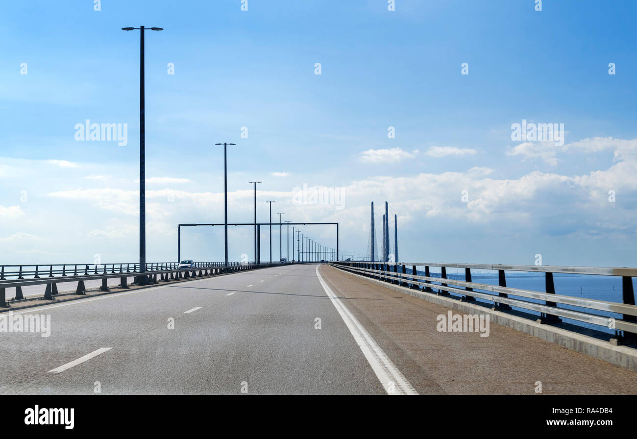 The Öresund Bridge between Sweden and Denmark (Öresundsbron or Øresundsbron) Stock Photo