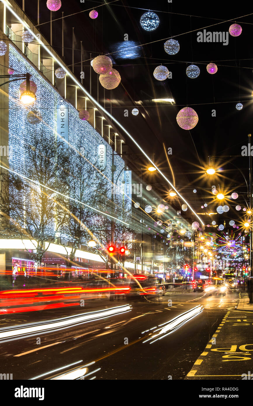 Oxford Street Christmas lights in London, taken at dusk, early evening