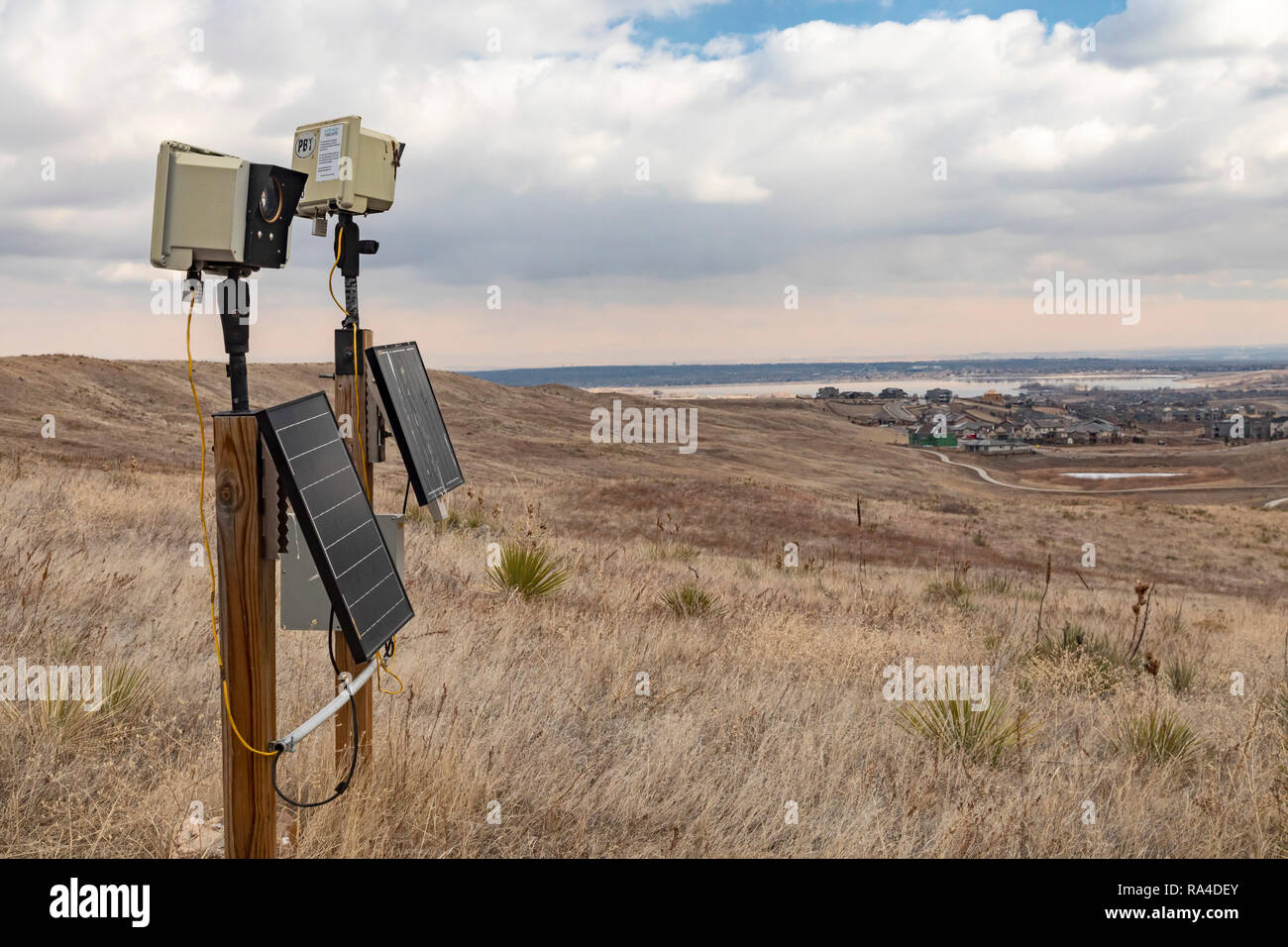 Denver, Colorado - Timelapse cameras in Rocky Flats National Wildlife Refuge, part of the Platte Basin Timelapse project. Since 2011, the project has  Stock Photo