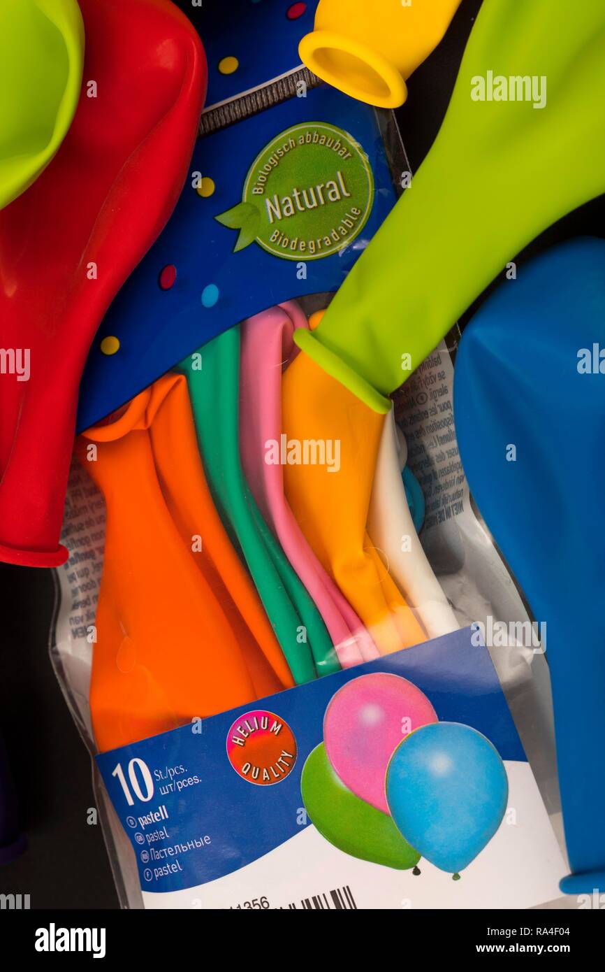 Coloured balloons, biodegradable, they do not end up as plastic waste after use. Stock Photo