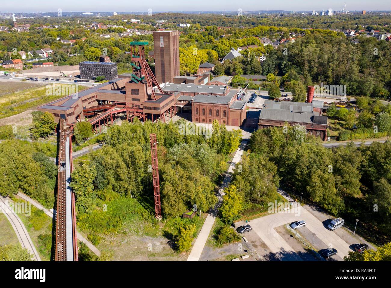 World Heritage Zeche Zollverein in Essen, Zollverein Park, former Gleis Boulevard, rear shaft 1/2/8 and Folkwang University of Stock Photo