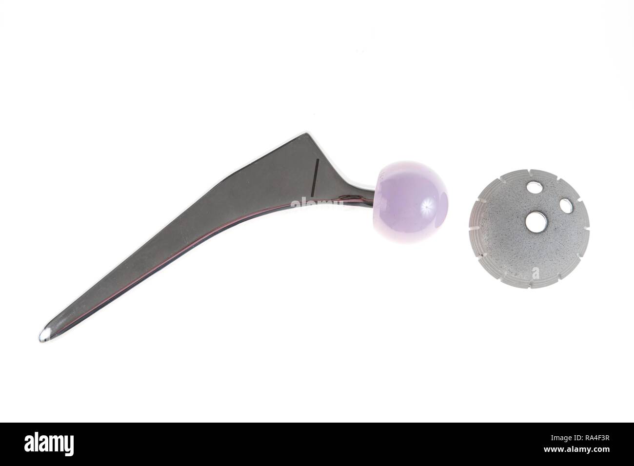 Endoprosthesis, artificial hip joint, consisting of hip shaft, ball head, acetabulum with cup insert Stock Photo