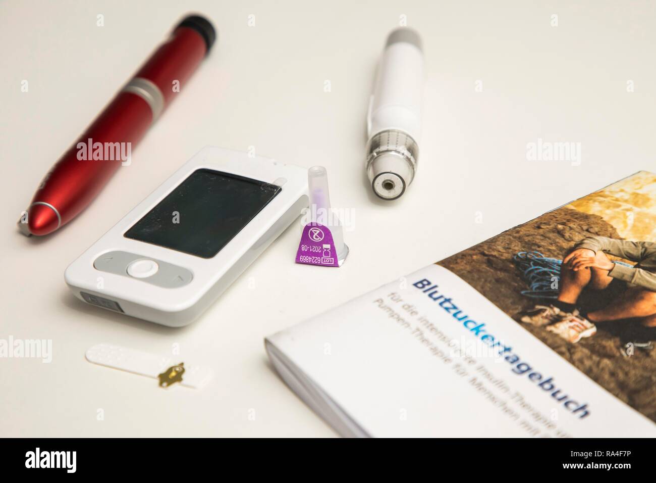 Diabetes, left blood glucose meter, test strip, lancing device, insulin