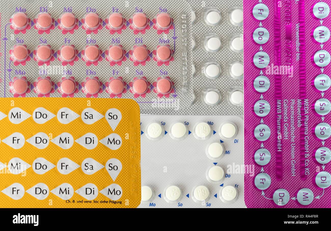 Birth control pill, contraceptive medications, tablet packs, Germany Stock Photo