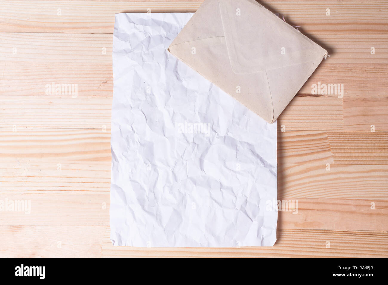 Crumpled old paper letter pen natural light wooden background Stock ...