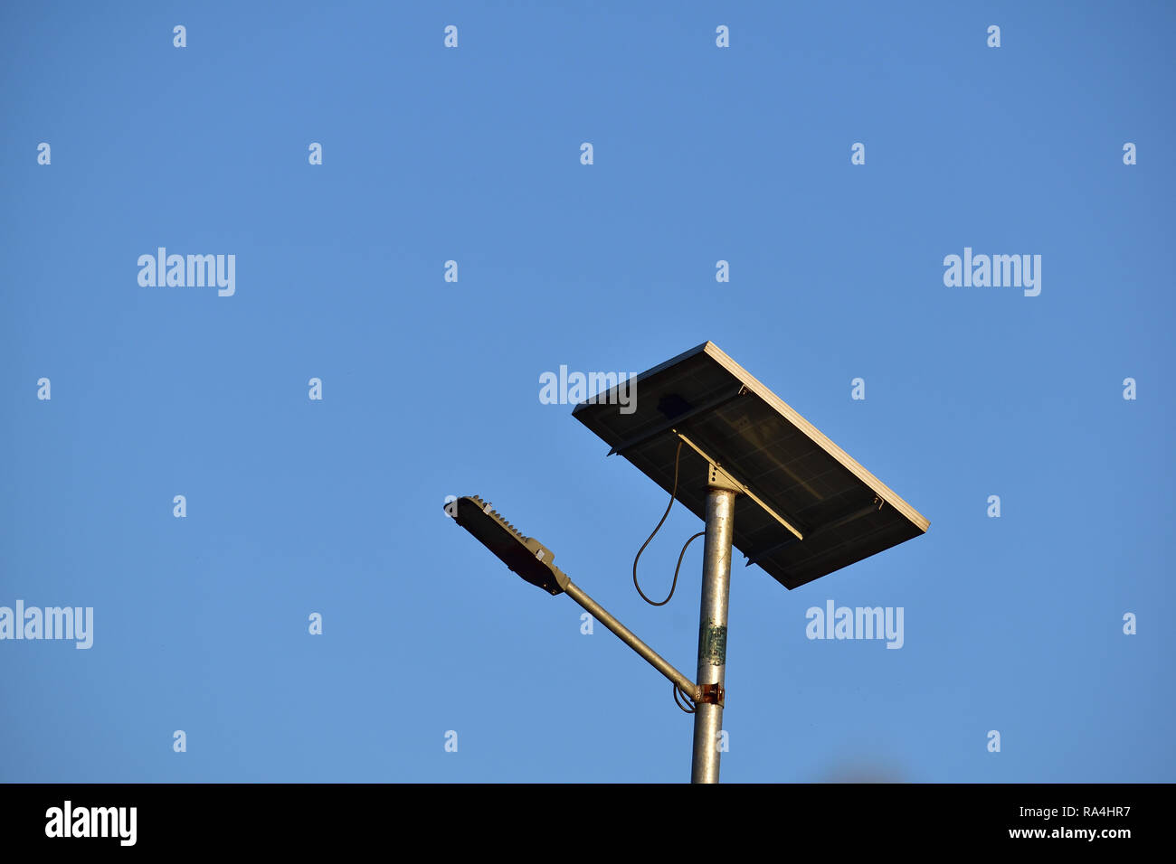 Solar panel street light with blue sky background Stock Photo