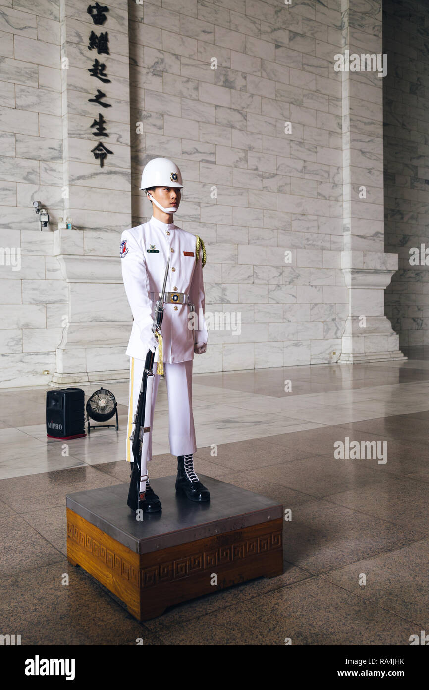 Taipei, Taiwan - April 27, 2018 : Guard at Chiang Kai-shek Memorial Hall Stock Photo