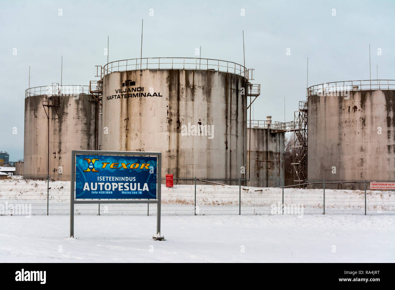 Petrol reservoir tanks in Viljandi Estonia Stock Photo