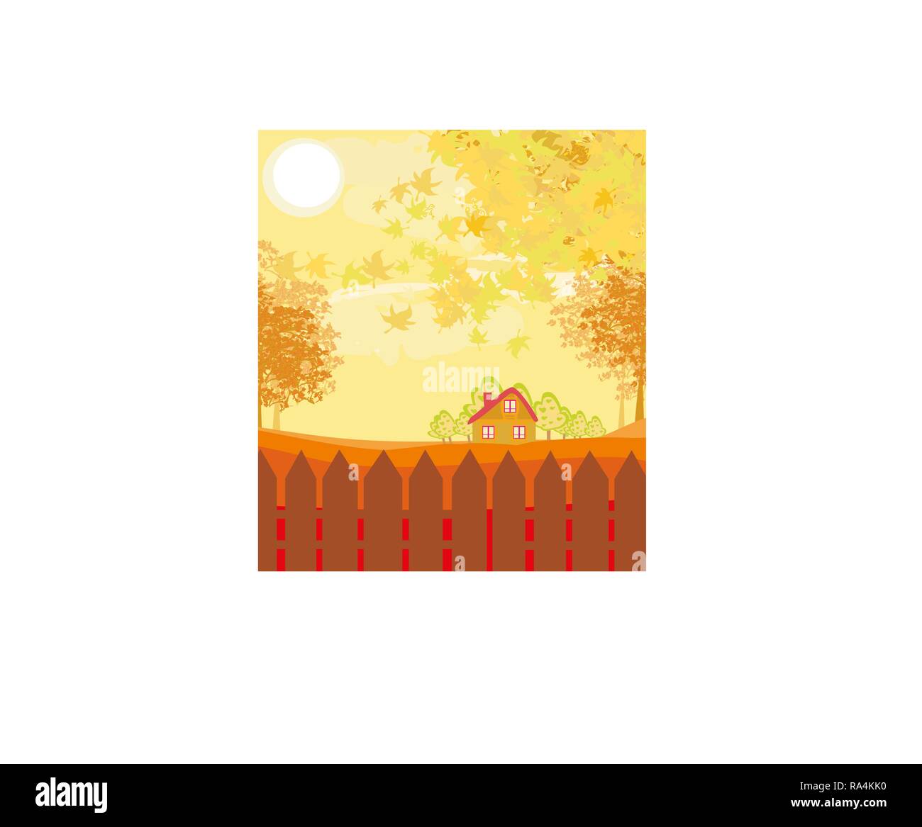 Colorful autumn landscape scene fence Stock Vector Images - Alamy