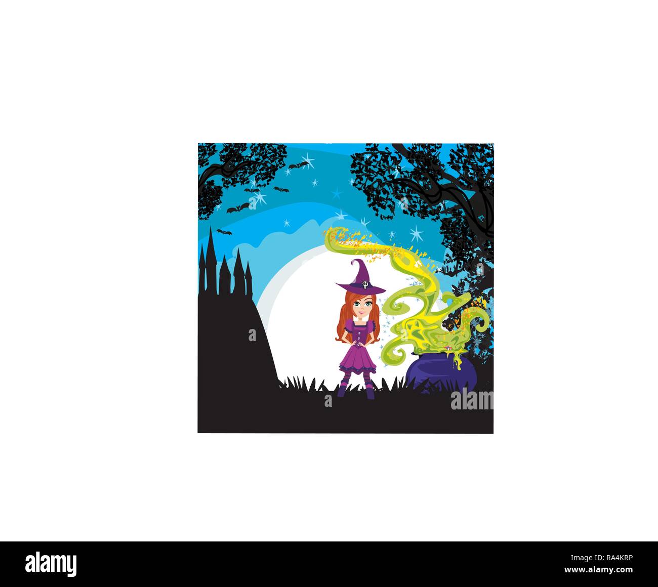 Halloween witch preparing potion Stock Vector