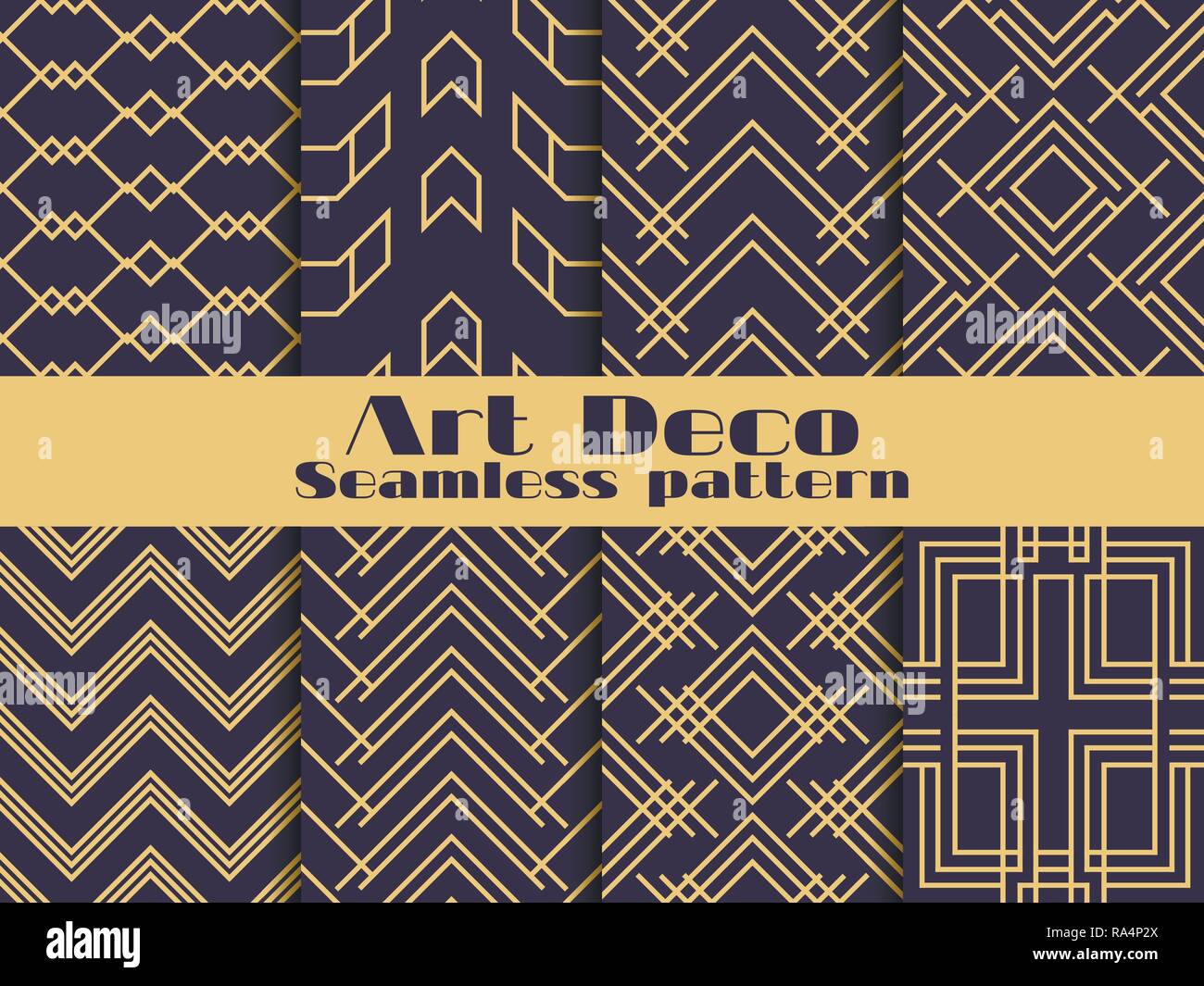 Art deco seamless pattern. Set retro backgrounds, gold and black color