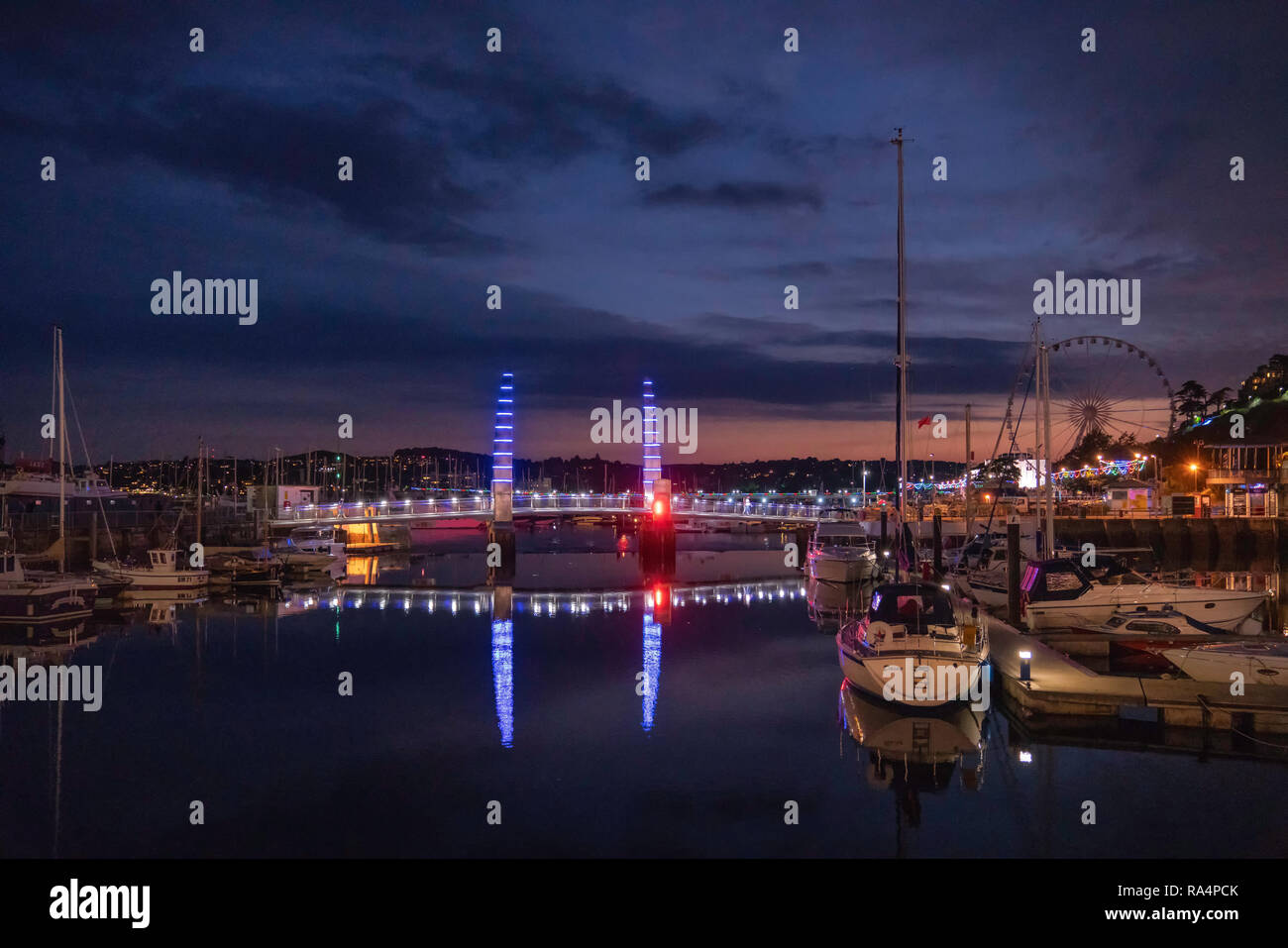 Torquay Harbour by Night Stock Photo
