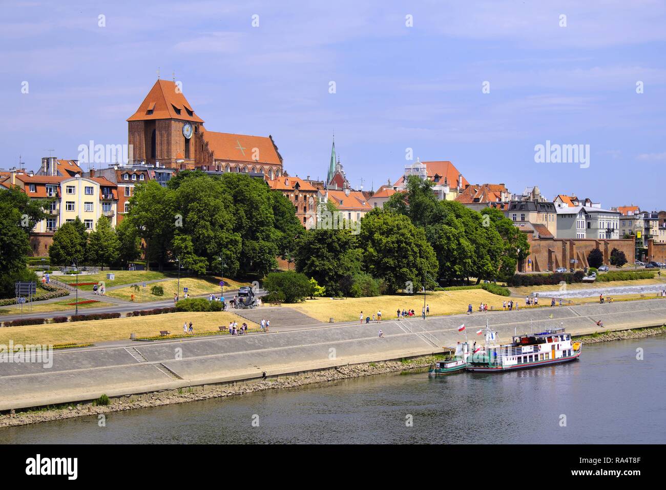 Torun, Kujavian-Pomeranian / Poland - 2018/06/10: Panoramic view of historical district of Torun old town by the Vistula river Stock Photo