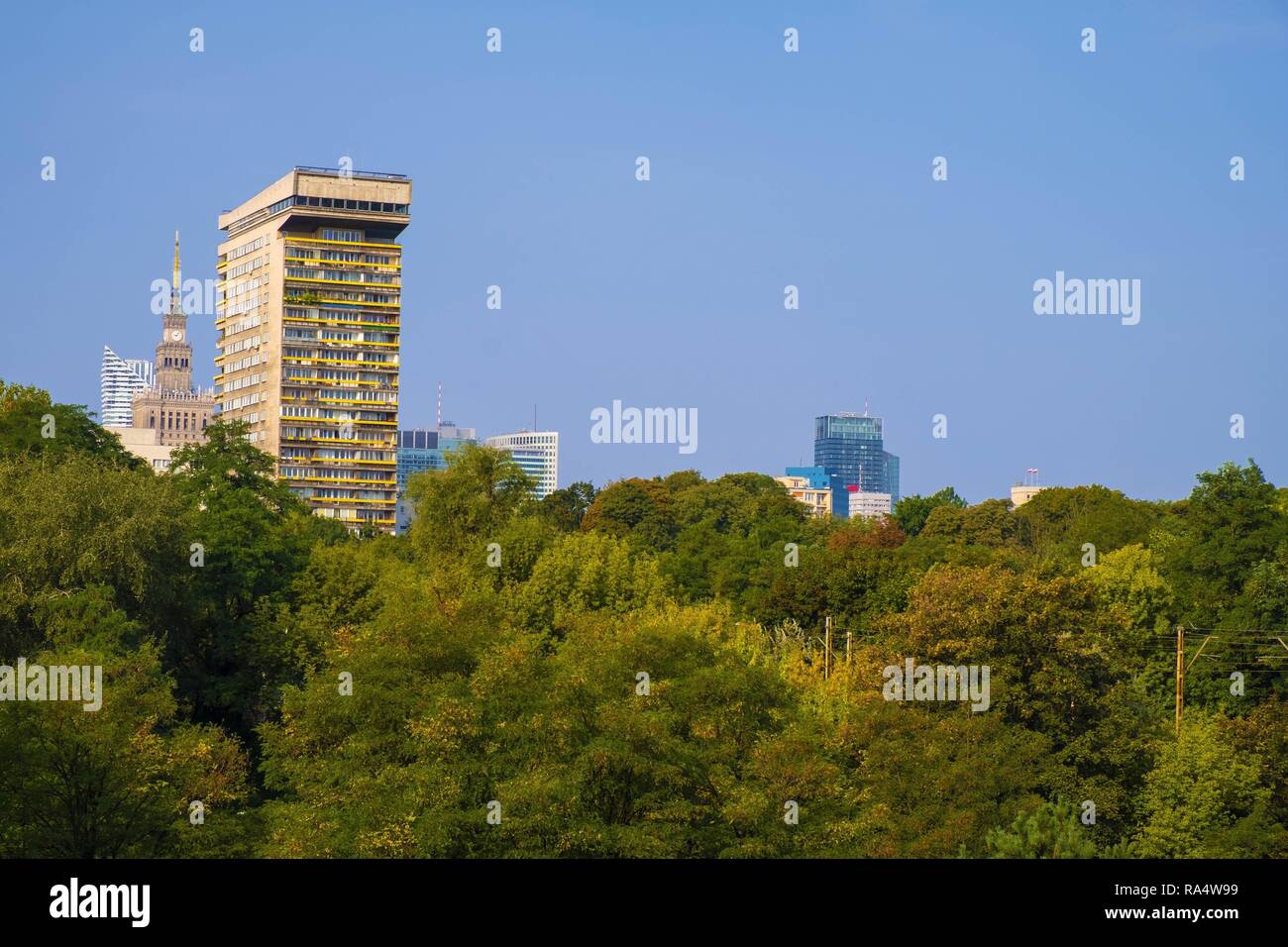 Warsaw, Mazovia / Poland - 2018/09/02: Exterior of the historic Smolna 8 tower, communist residential building developed in 70s of XX century in the Powisle quarter of Warsaw Stock Photo
