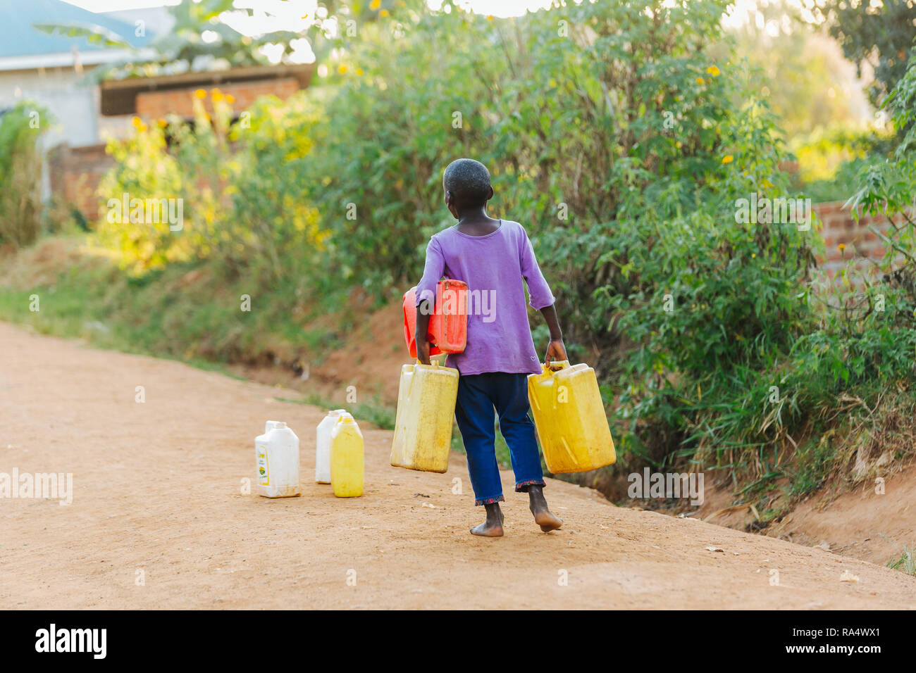 Child carrying water in Uganda, Africa Stock Photo Alamy