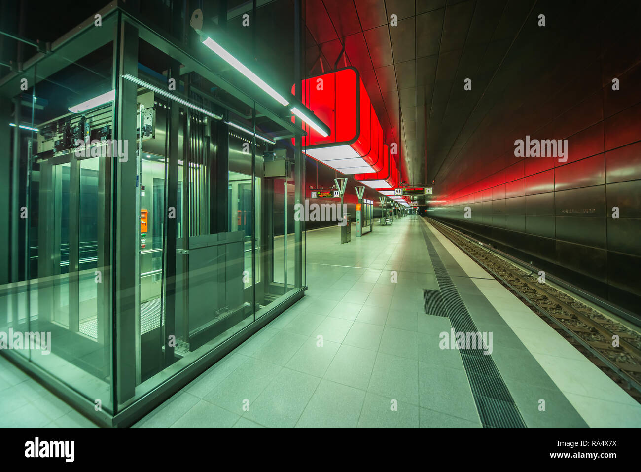 HafenCity U-Bahn metro Hamburg perspective lights Stock Photo